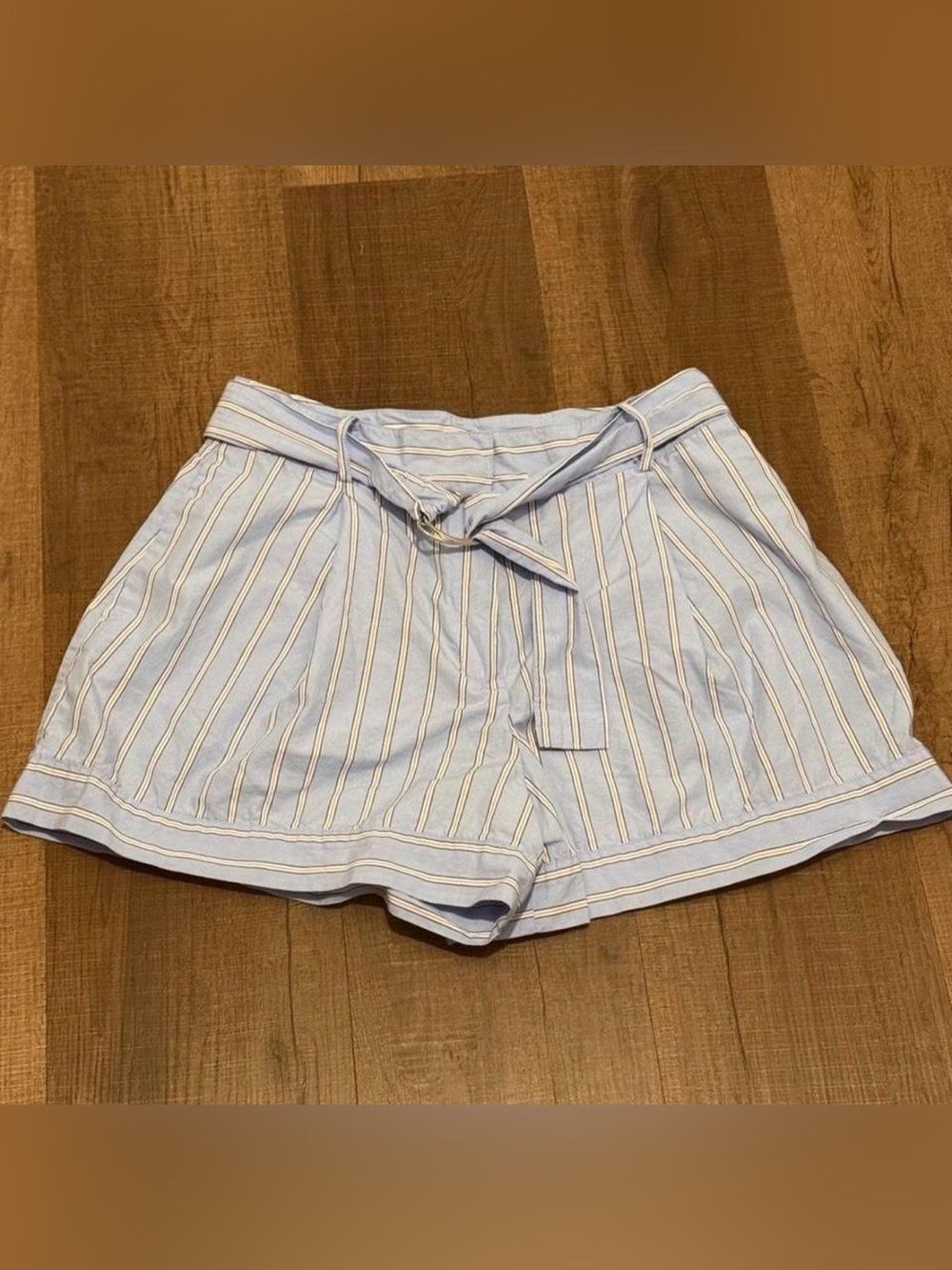 Zara Light Blue Striped Belted High Waist Shorts Size M